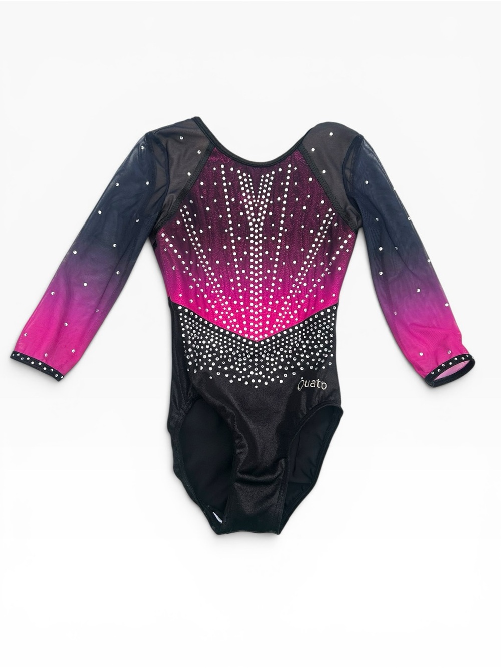 Quatro Long Sleeve Gymnastics Leotard Ombre Pink Black Rhinestone CME Child Med